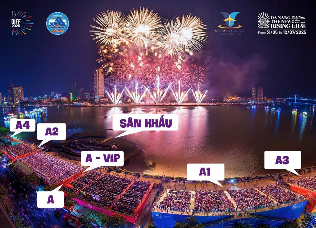 Sơ đồ chỗ ngồi DIFF 2025, vị trí xem pháo hoa Đà Nẵng, khu vực khán đài pháo hoa.